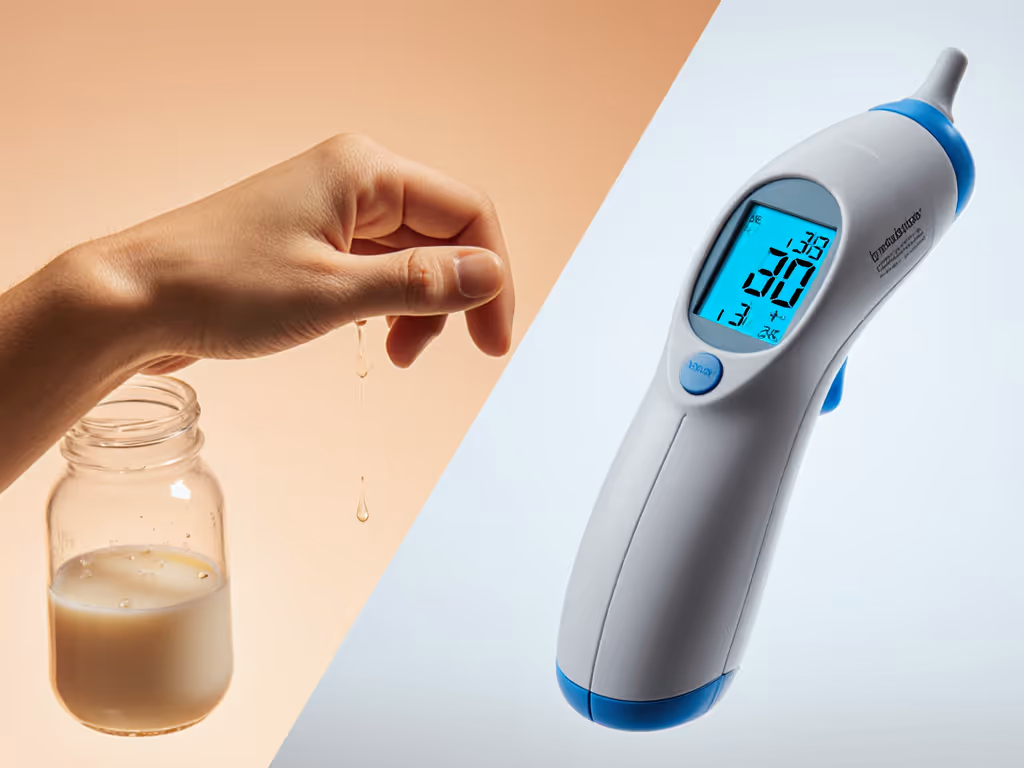 thermometer_testing_milk_temperature_on_caregiver_wrist_vs_digital_display